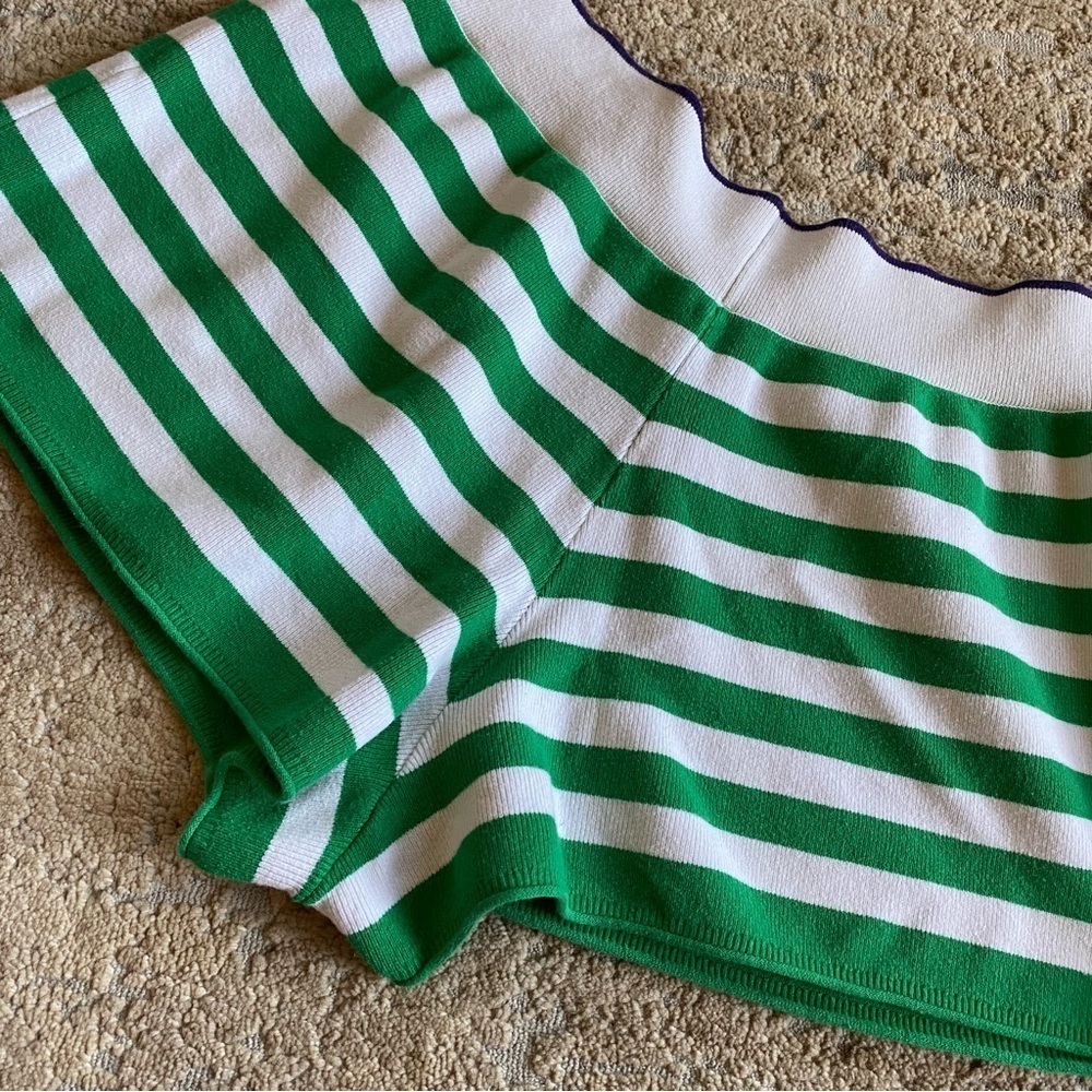 Daily Practice Anthropologie Green White Striped Shorts Tight Knit Cotton: XL - Picture 11 of 11